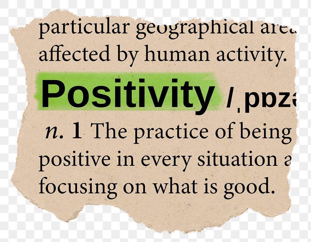 Positivity png dictionary word sticker, Ephemera typography, transparent background
