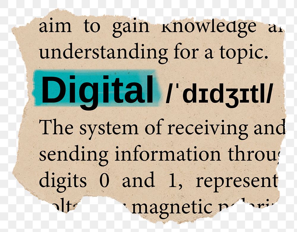 Digital png dictionary word sticker, Ephemera typography, transparent background