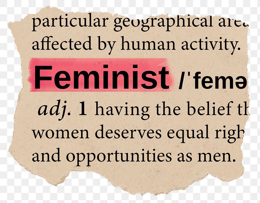 Feminist png dictionary word sticker, Ephemera typography, transparent background