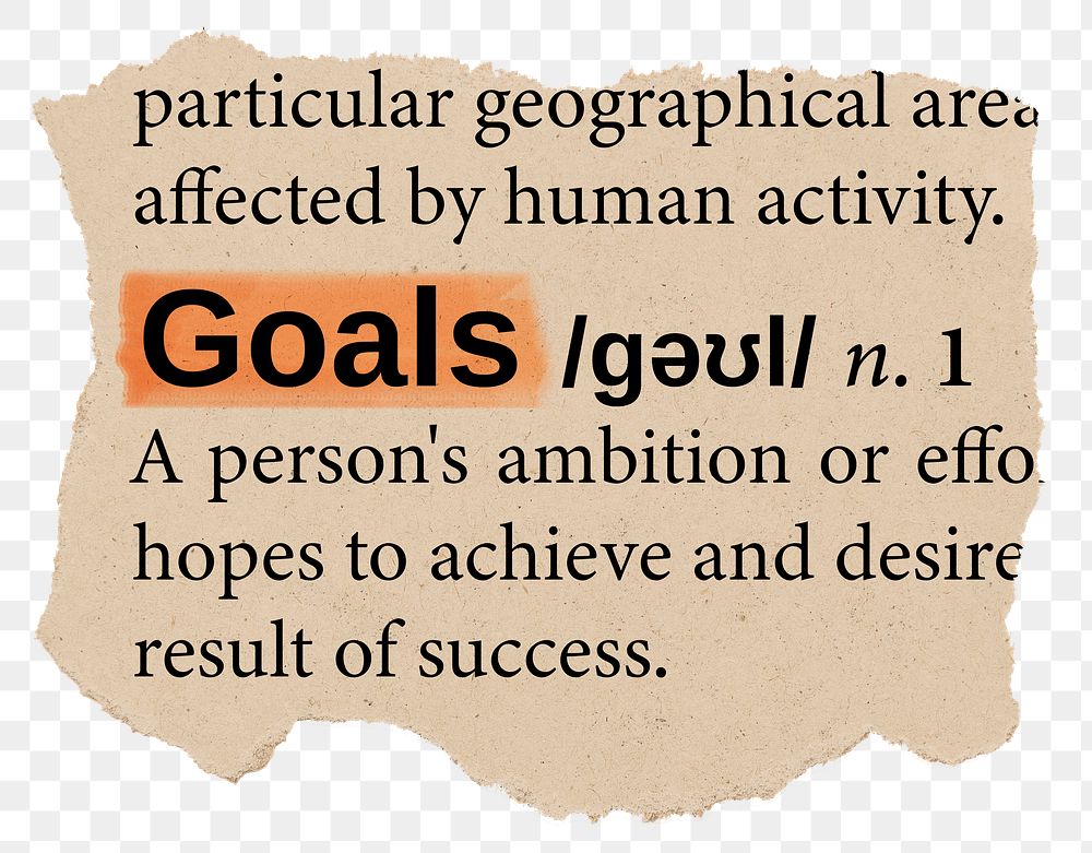 Goals png dictionary word sticker, Ephemera typography, transparent background
