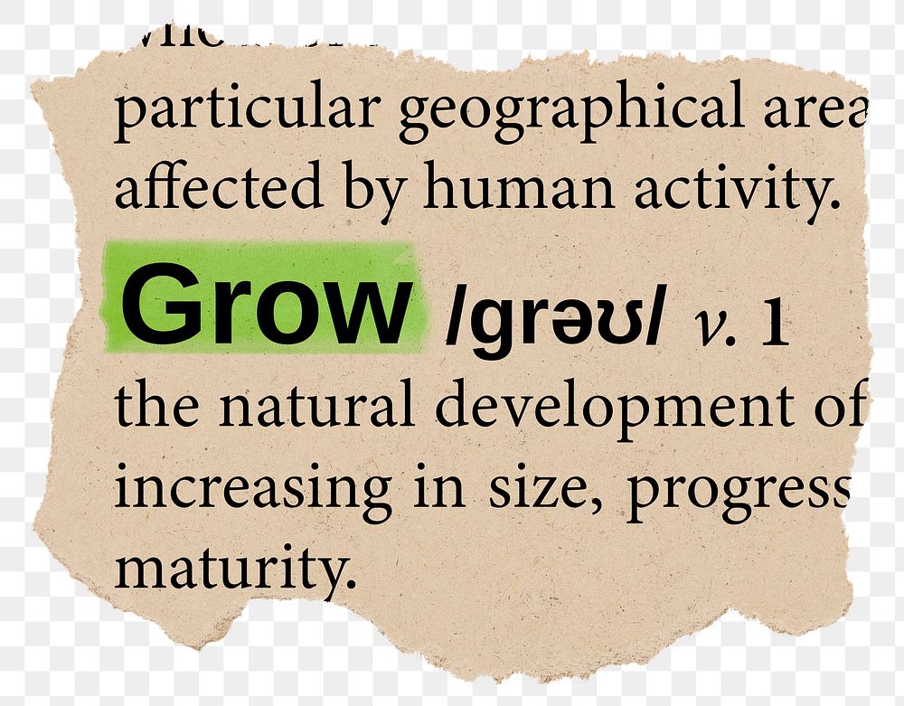 Grow png dictionary word sticker, Ephemera typography, transparent background