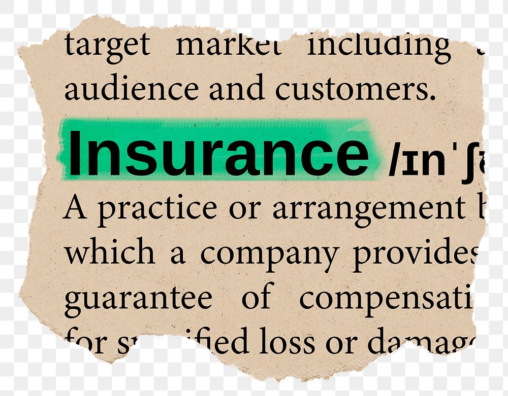 Insurance png dictionary word sticker, Ephemera typography, transparent background