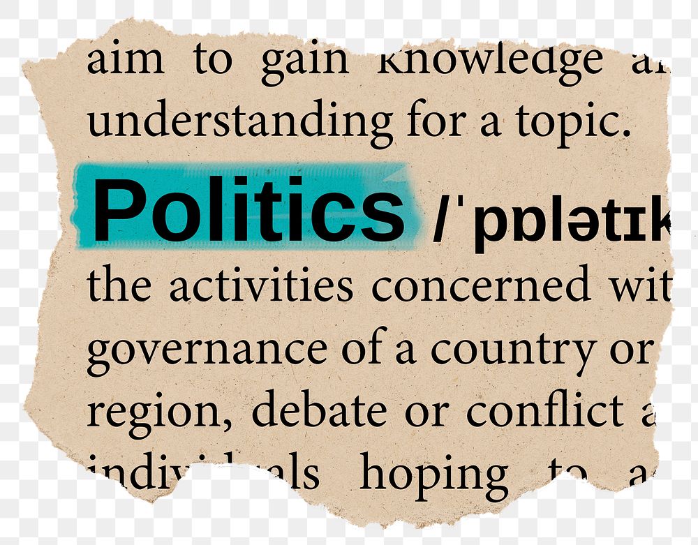 Politics png dictionary word sticker, Ephemera typography, transparent background