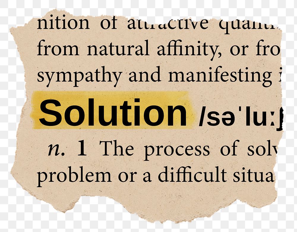 Solution png dictionary word sticker, Ephemera typography, transparent background
