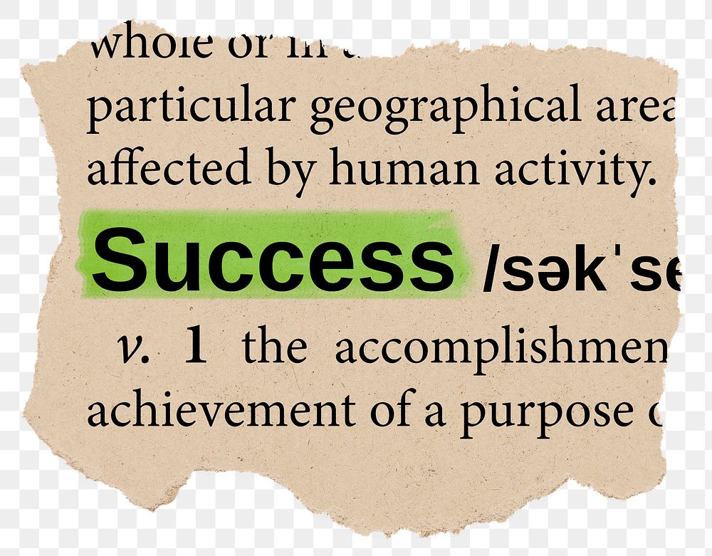 Success png dictionary word sticker, Ephemera typography, transparent background