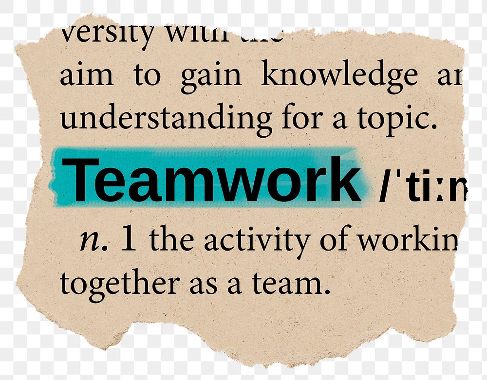 Teamwork png dictionary word sticker, Ephemera typography, transparent background