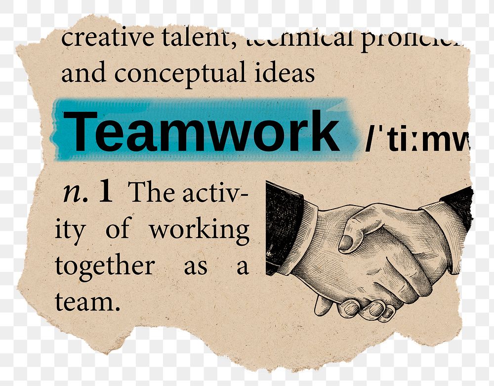 Teamwork png dictionary word sticker, Ephemera typography, transparent background