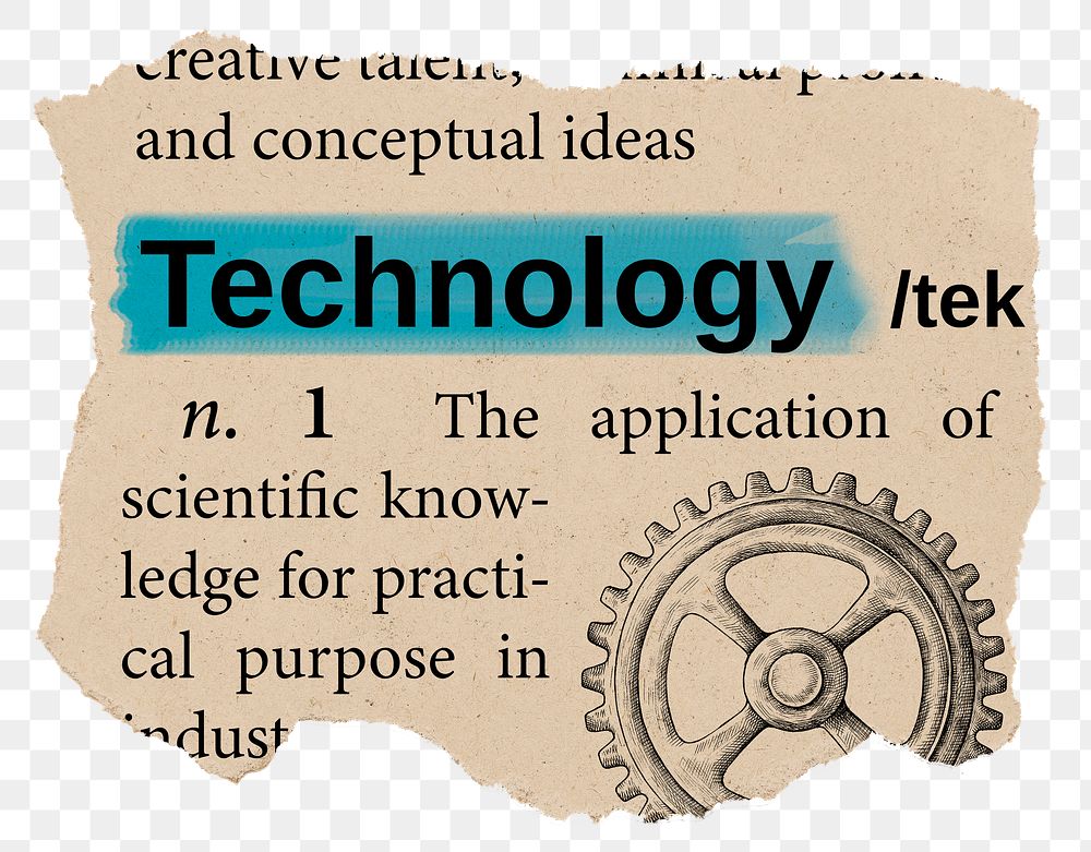 Technology png dictionary word sticker, Ephemera typography, transparent background