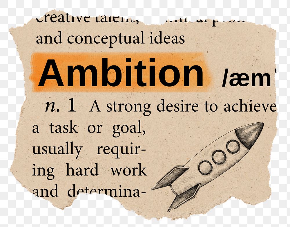 Ambition png dictionary word sticker, Ephemera typography, transparent background