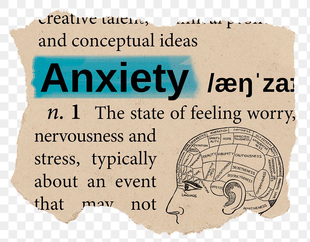 Anxiety png dictionary word sticker, Ephemera typography, transparent background
