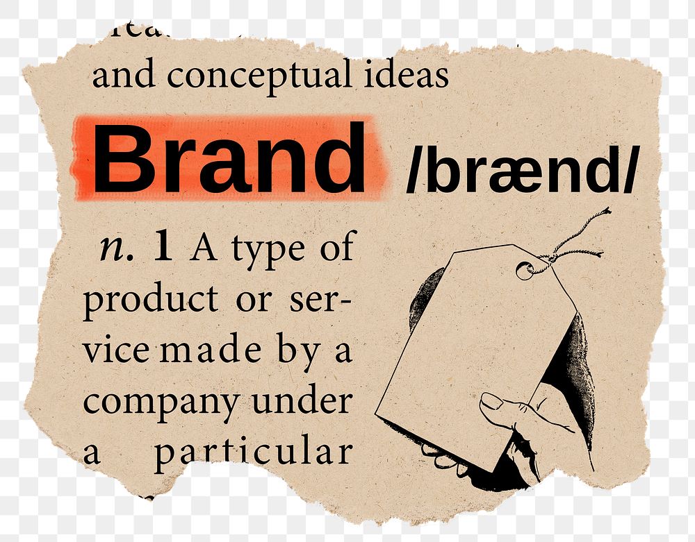 Brand png dictionary word sticker, Ephemera typography, transparent background