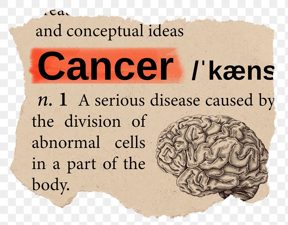 Cancer png dictionary word sticker, Ephemera typography, transparent background