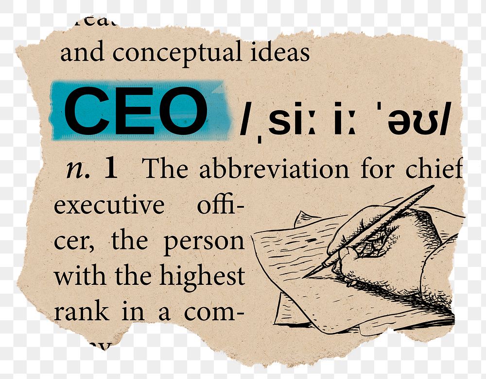 CEO png dictionary word sticker, Ephemera typography, transparent background