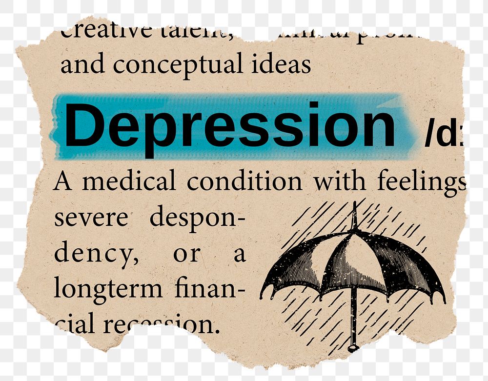 Depression png dictionary word sticker, Ephemera typography, transparent background
