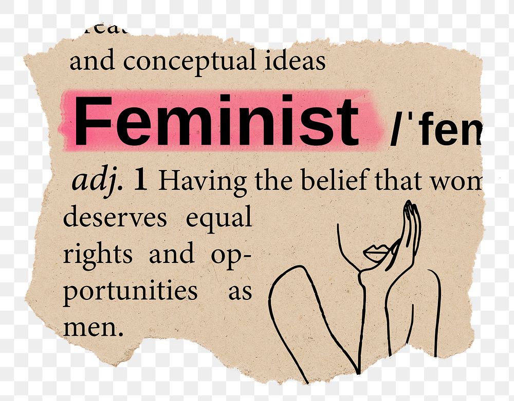 Feminist png dictionary word sticker, Ephemera typography, transparent background