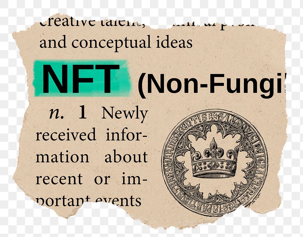 NFT png dictionary word sticker, Ephemera typography, transparent background