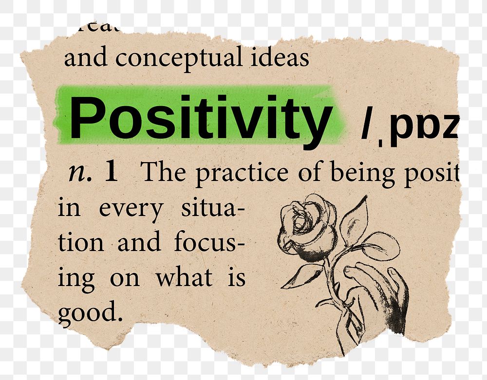 Positivity png dictionary word sticker, Ephemera typography, transparent background