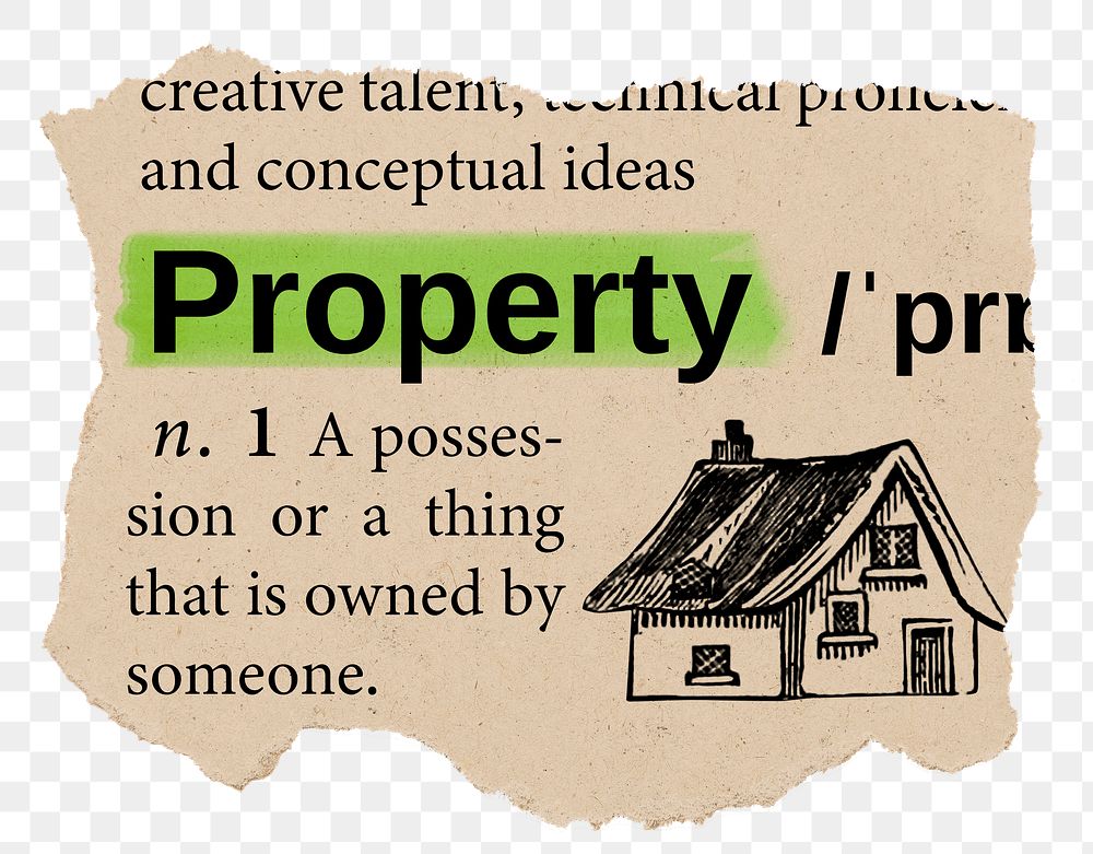 Property png dictionary word sticker, Ephemera typography, transparent background