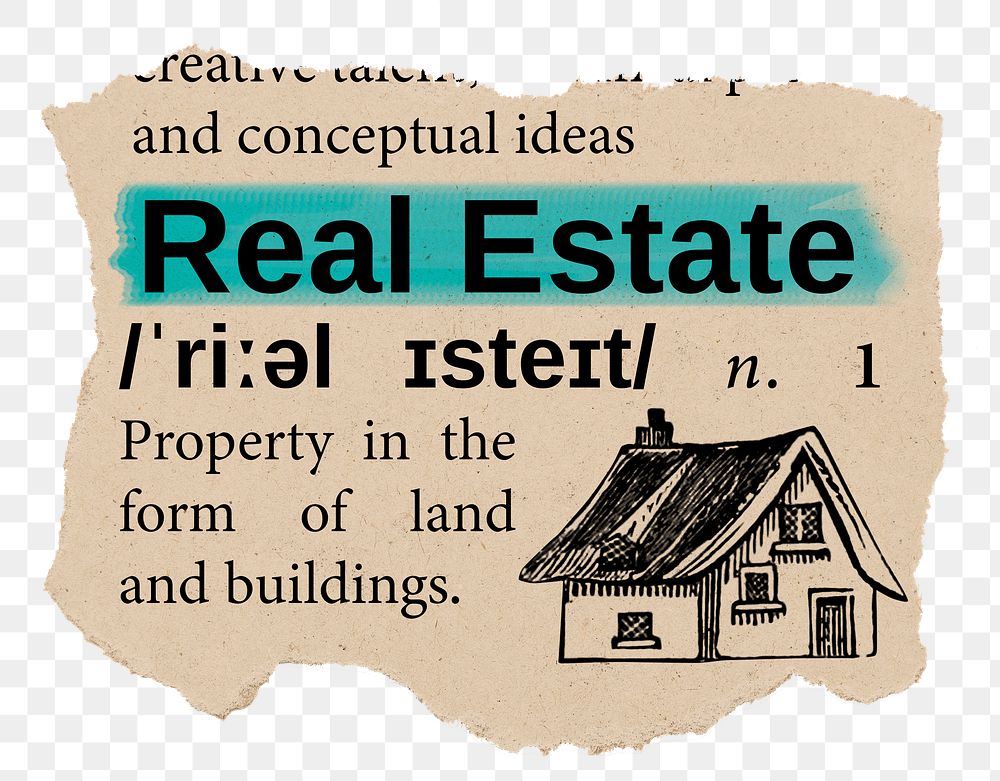 Real estate png dictionary word sticker, Ephemera typography, transparent background