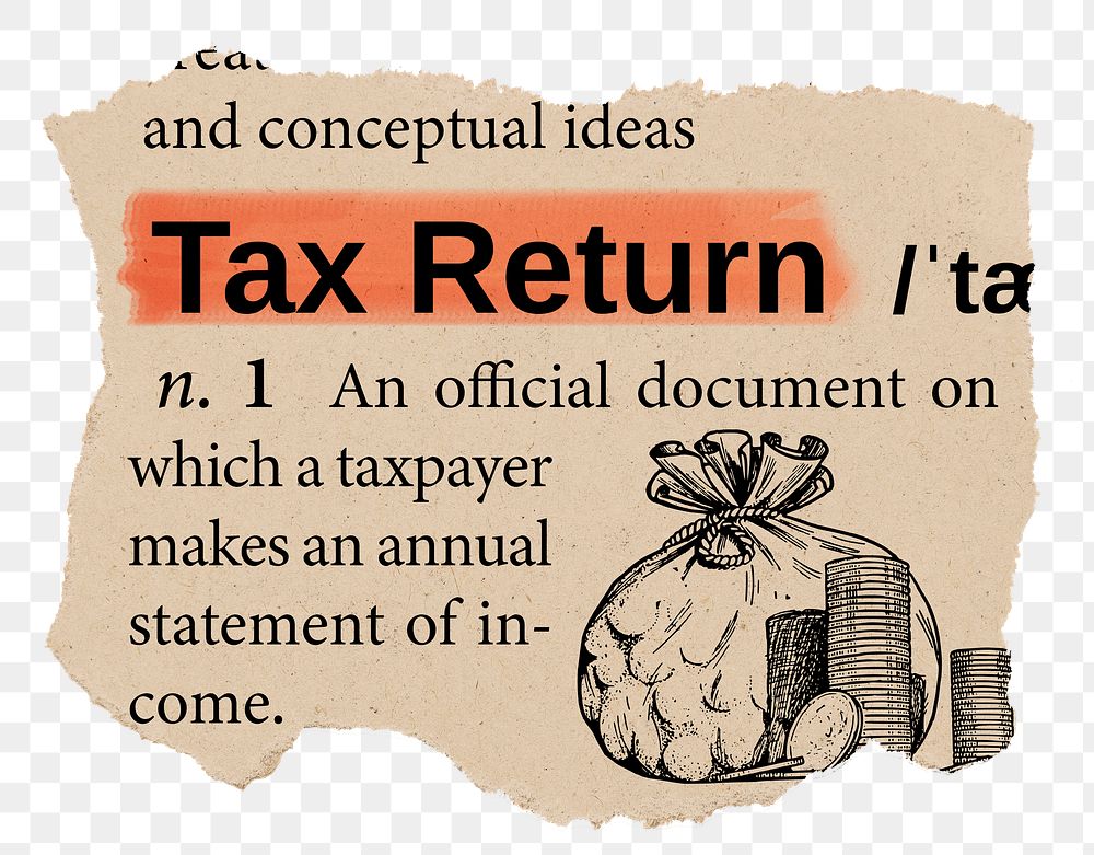 Tax return png dictionary word sticker, Ephemera typography, transparent background