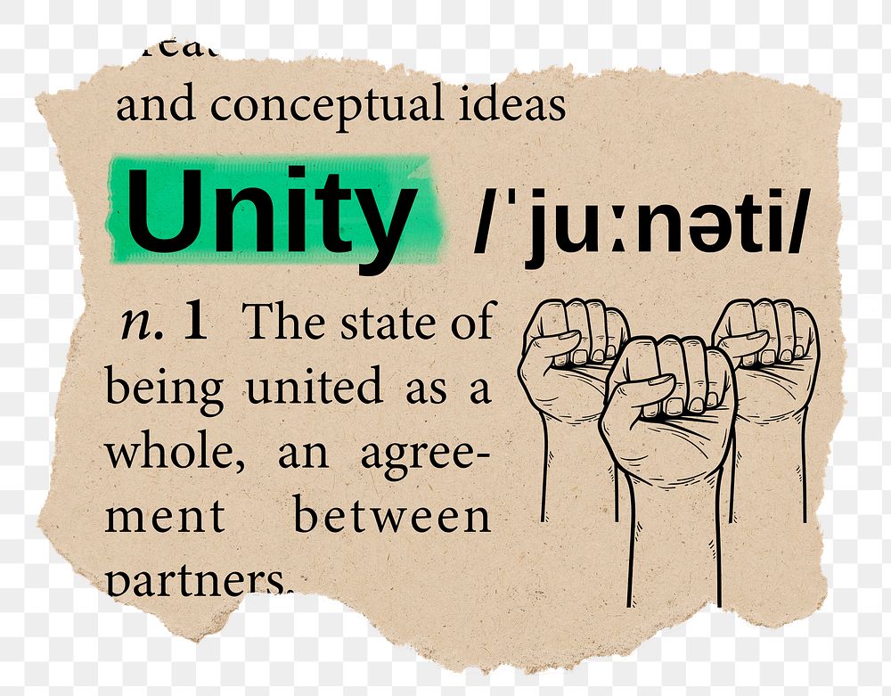 Unity png dictionary word sticker, Ephemera typography, transparent background