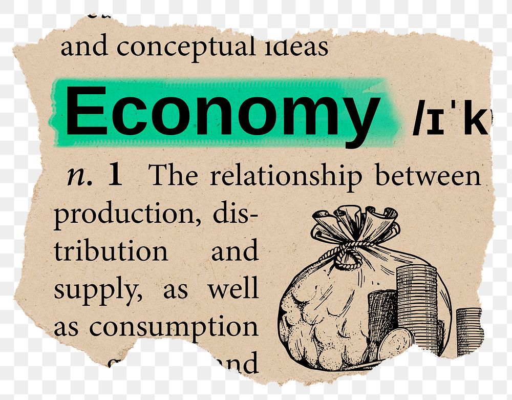 Economy png dictionary word sticker, Ephemera typography, transparent background