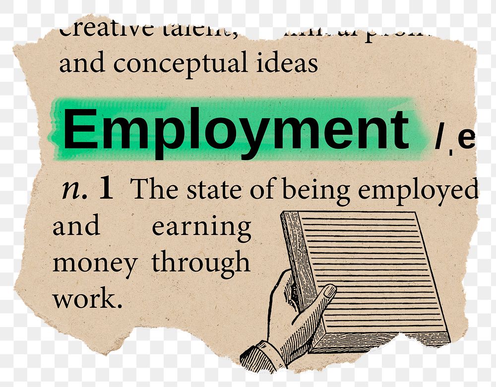 Employment png dictionary word sticker, Ephemera typography, transparent background