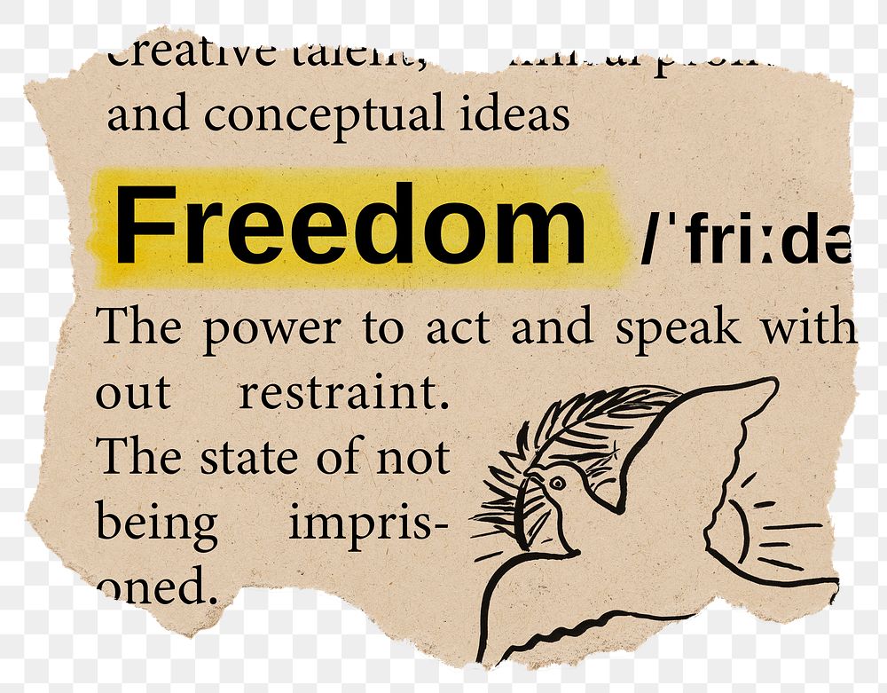 Freedom png dictionary word sticker, Ephemera typography, transparent background