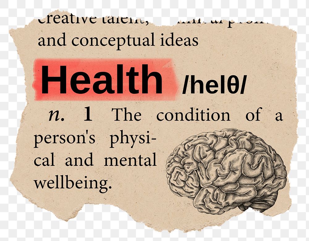 Health png dictionary word sticker, Ephemera typography, transparent background