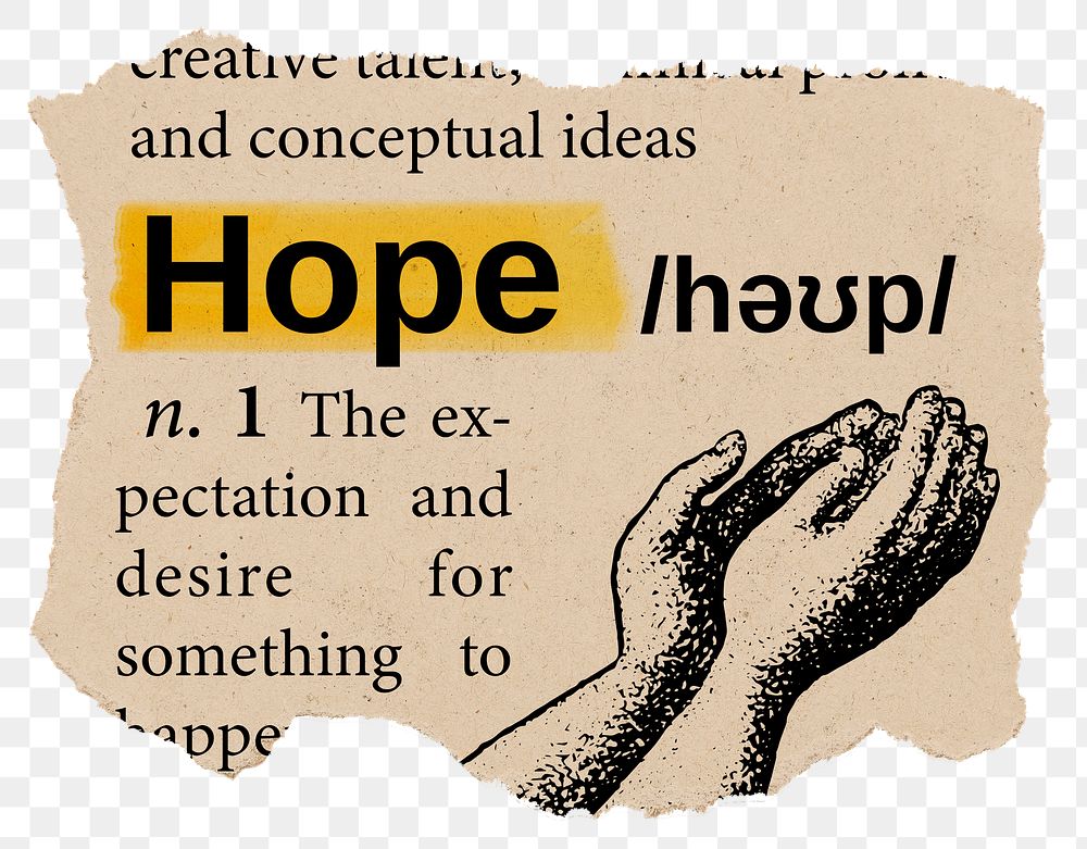 Hope png dictionary word sticker, Ephemera typography, transparent background