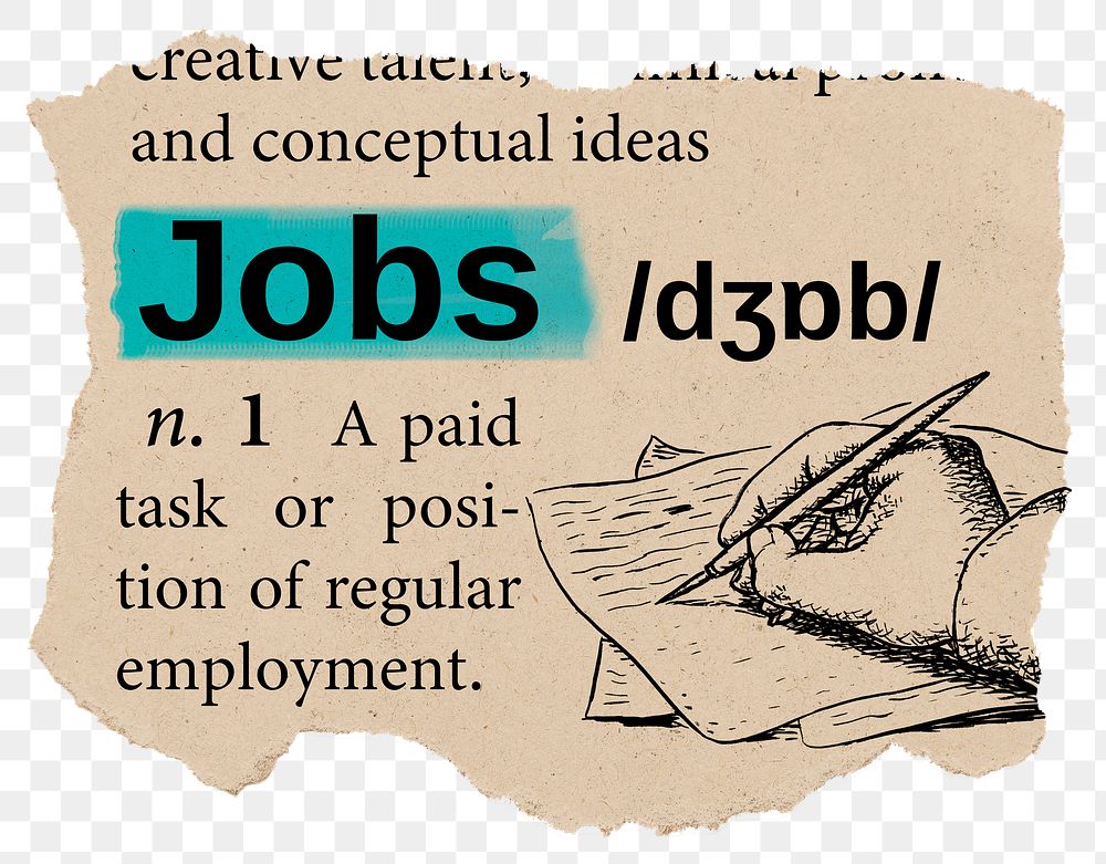 Jobs png dictionary word sticker, Ephemera typography, transparent background