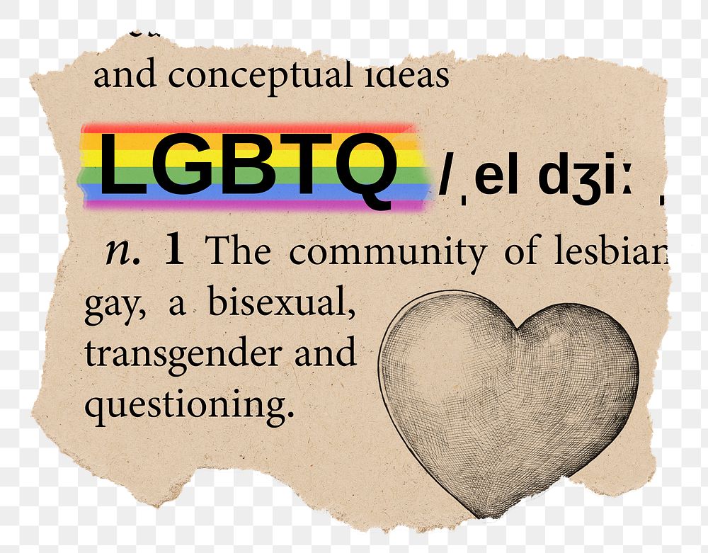 LGBTQ png dictionary word sticker, Ephemera typography, transparent background