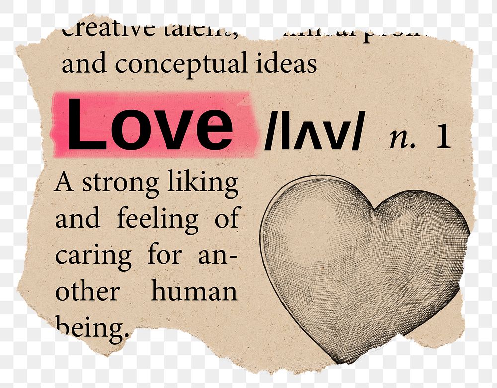 Love png dictionary word sticker, Ephemera typography, transparent background