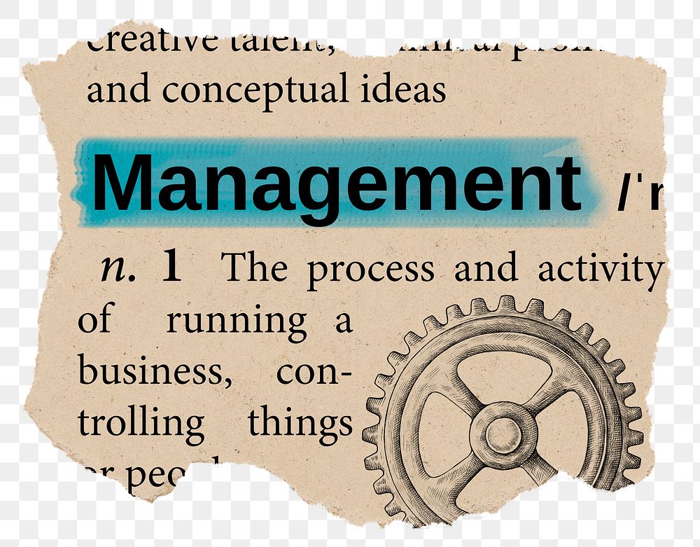 Management png dictionary word sticker, Ephemera typography, transparent background