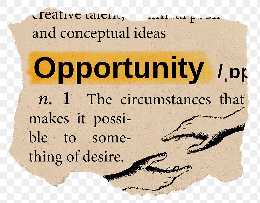 Opportunity png dictionary word sticker, Ephemera typography, transparent background