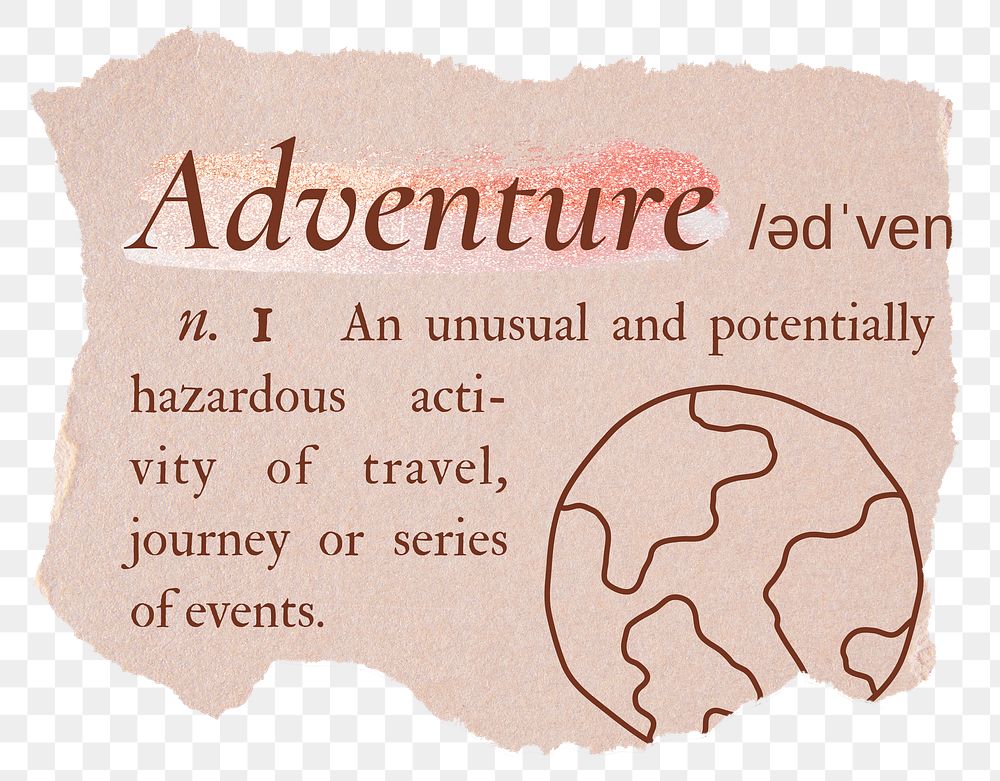 Adventure png dictionary word sticker, typography in pink aesthetic, transparent background
