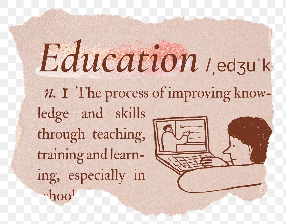 Education png dictionary word sticker, typography in pink aesthetic, transparent background