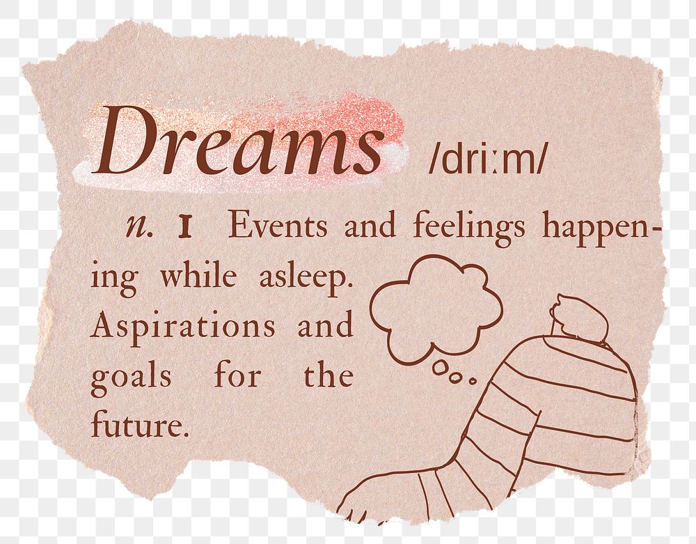 Dreams png dictionary word sticker, typography in pink aesthetic, transparent background