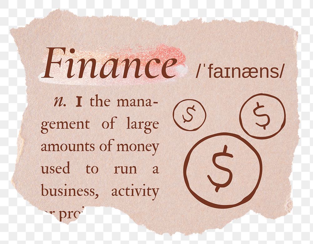 Finance png dictionary word sticker, typography in pink aesthetic, transparent background