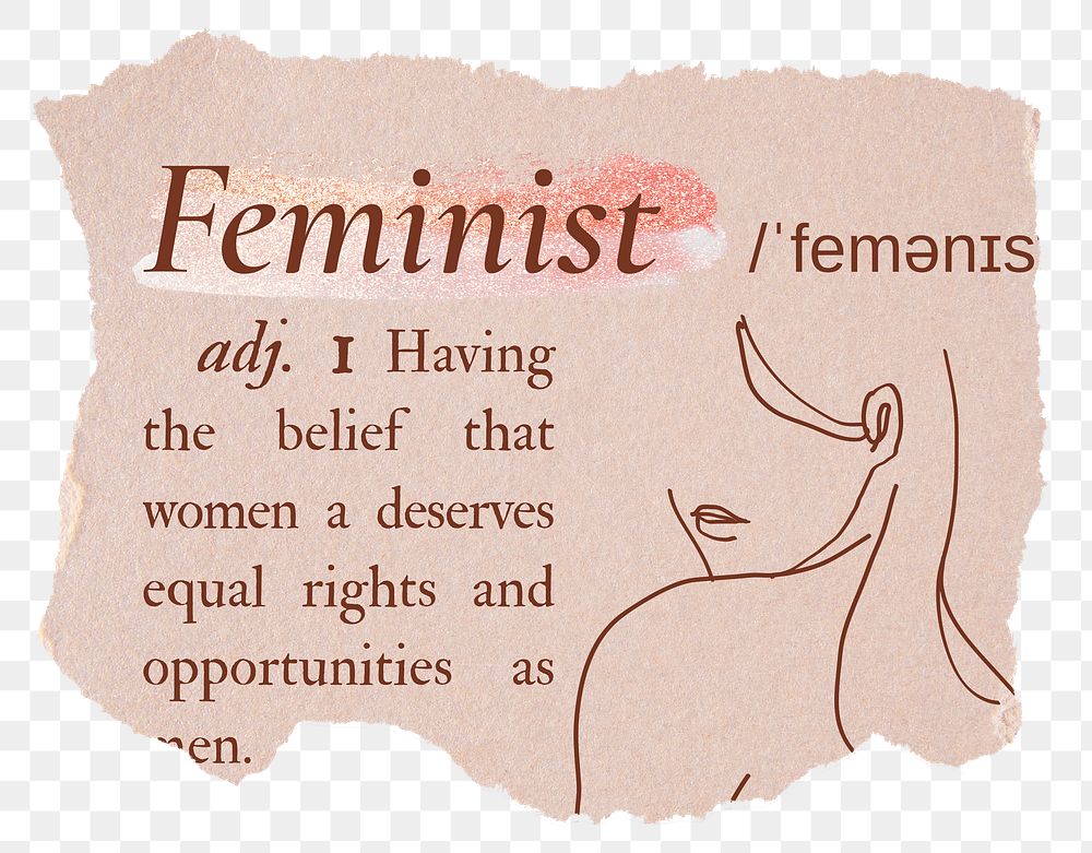 Feminist png dictionary word sticker, typography in pink aesthetic, transparent background