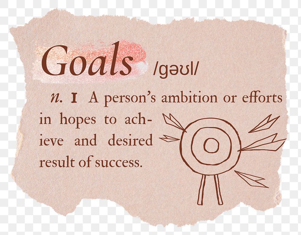 Goals png dictionary word sticker, typography in pink aesthetic, transparent background