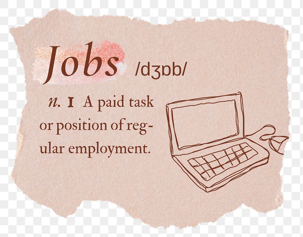 Jobs png dictionary word sticker, typography in pink aesthetic, transparent background