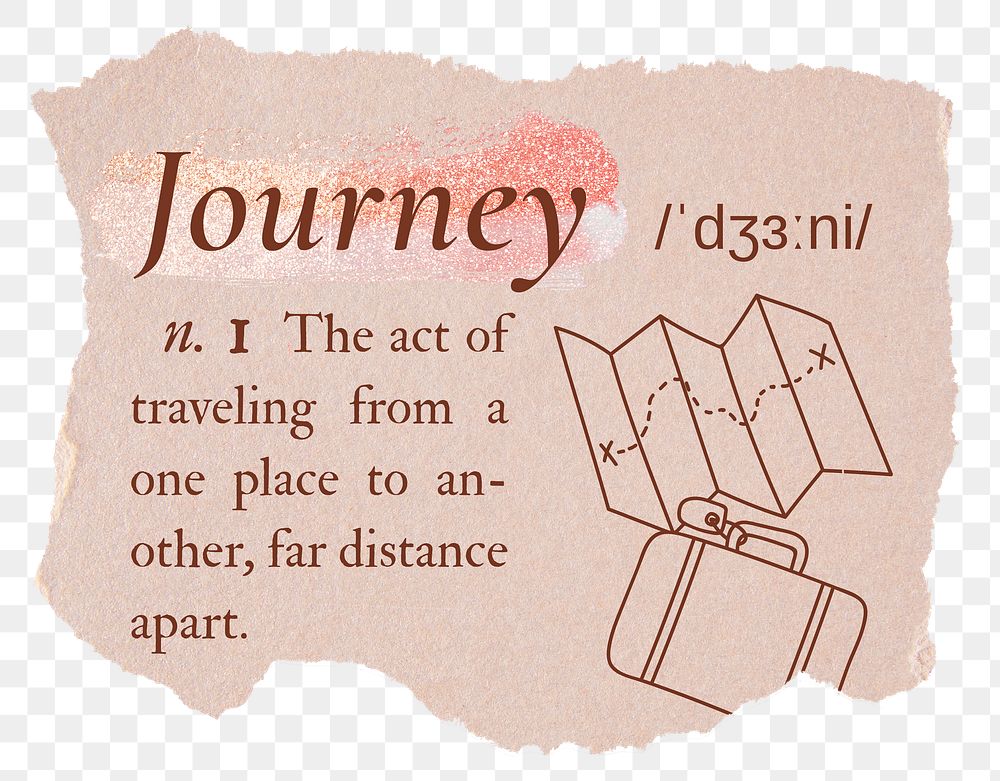 Journey png dictionary word sticker, typography in pink aesthetic, transparent background