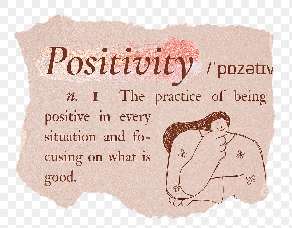 Positivity png dictionary word sticker, typography in pink aesthetic, transparent background