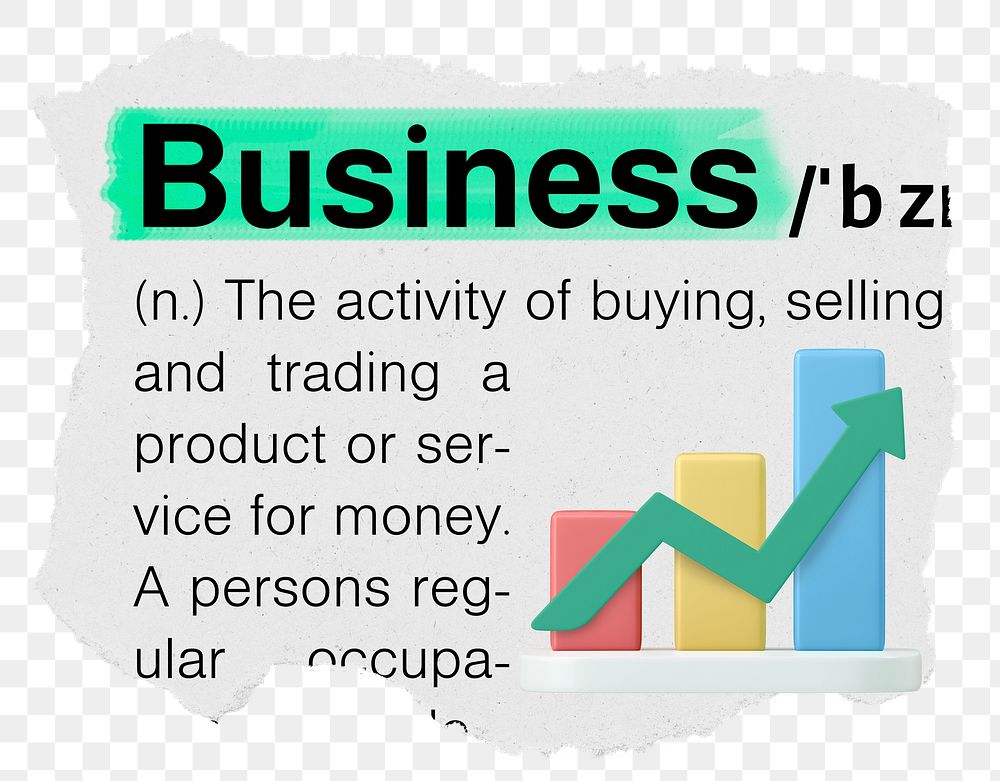 Business png dictionary word sticker, typography, transparent background