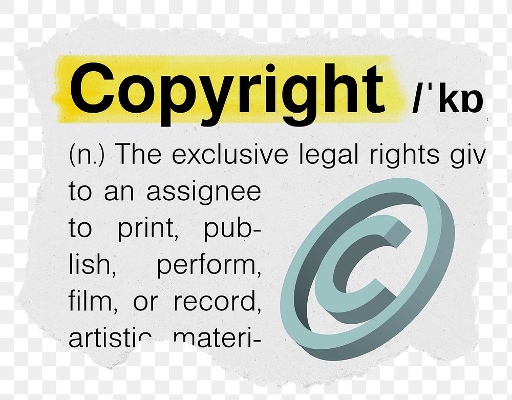 Copyright png dictionary word sticker, typography, transparent background