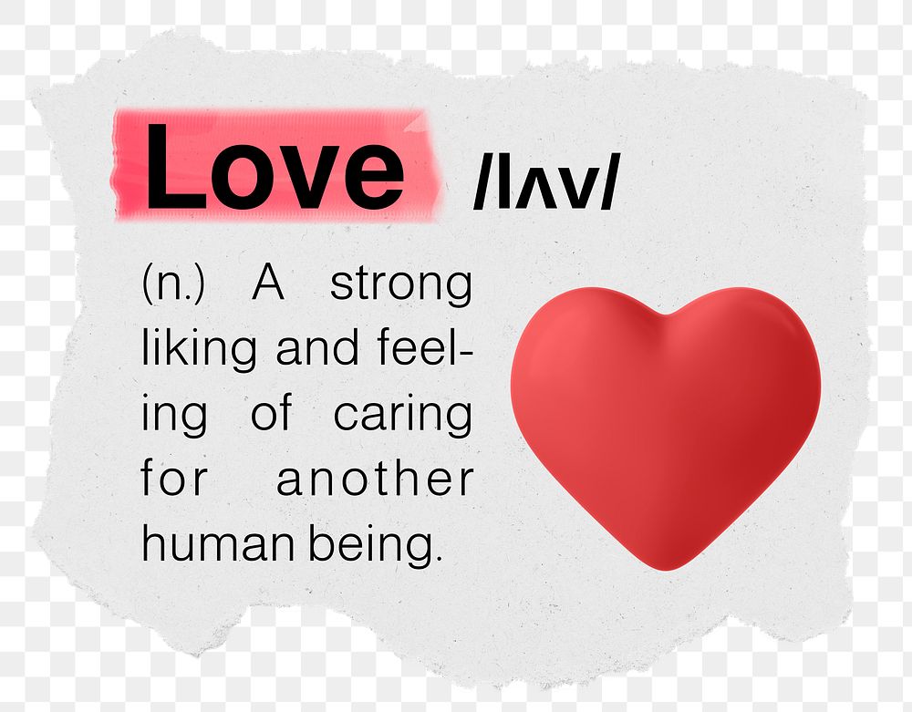 Love png dictionary word sticker, typography, transparent background