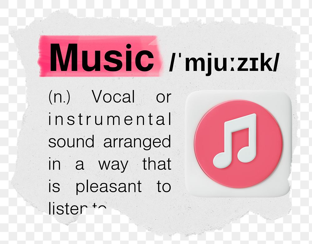 Music png dictionary word sticker, typography, transparent background