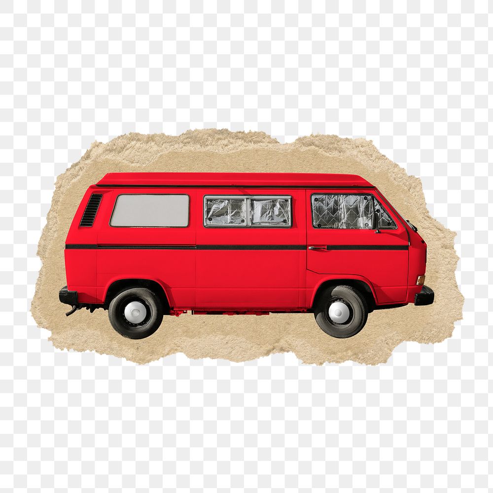 Red minivan png sticker, ripped paper, transparent background