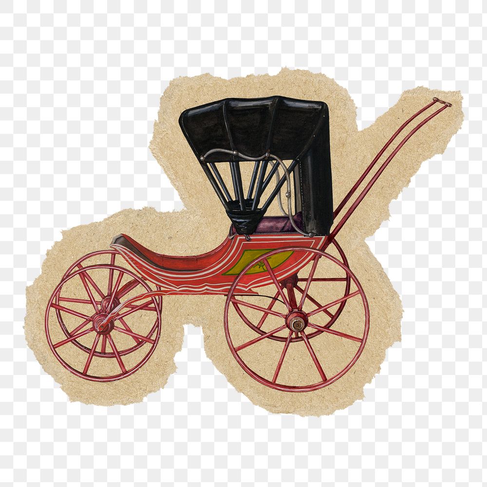 Vintage carriage png sticker, ripped paper, transparent background